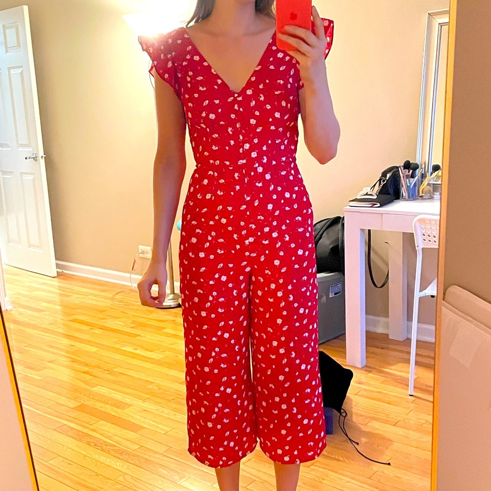 Lulus red floral jumpsuit